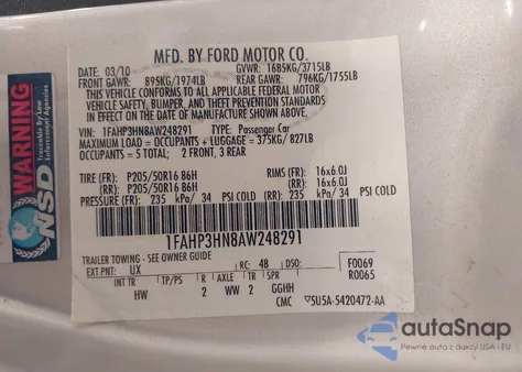 2010 Ford Focus Sel from USA, damaged, VIN 1FAHP3HN8AW248291